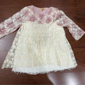 April Cornell Women’s Babydoll Lace Floral Tunic Top Size L Cottagecore Boho
